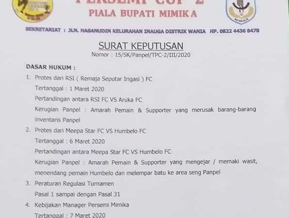Panpel Keluarkan SK Penghentian Turnamen Persemi Cup 2