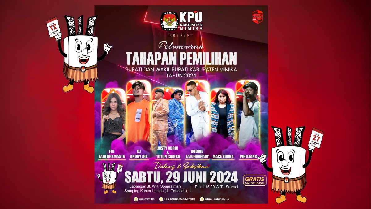 Peluncuran Pilkada Mimika 2024 Dimeriahkan Artis Idola dan Pesta Kembang Api