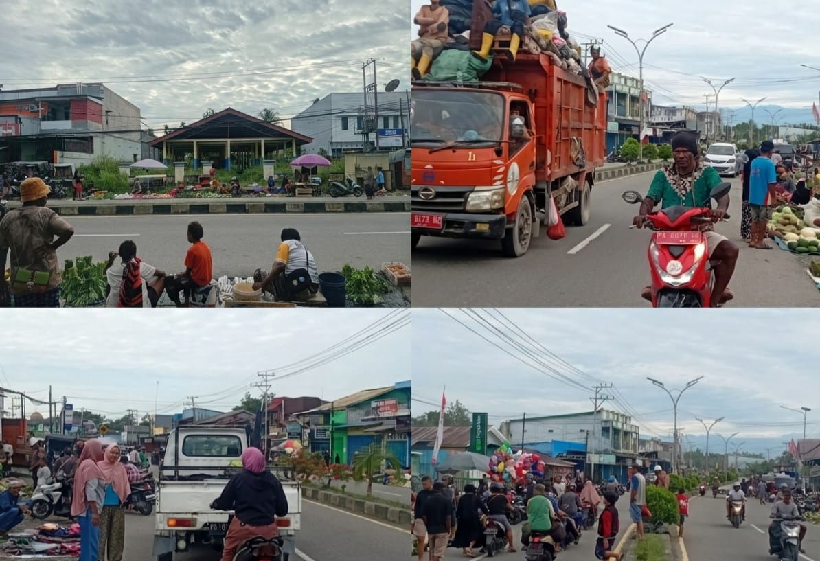 Gedung Pasar SP 4 Diabaikan, Bahu Jalan Jadi Tempat Jualan, Nasib Pejalan Kaki?