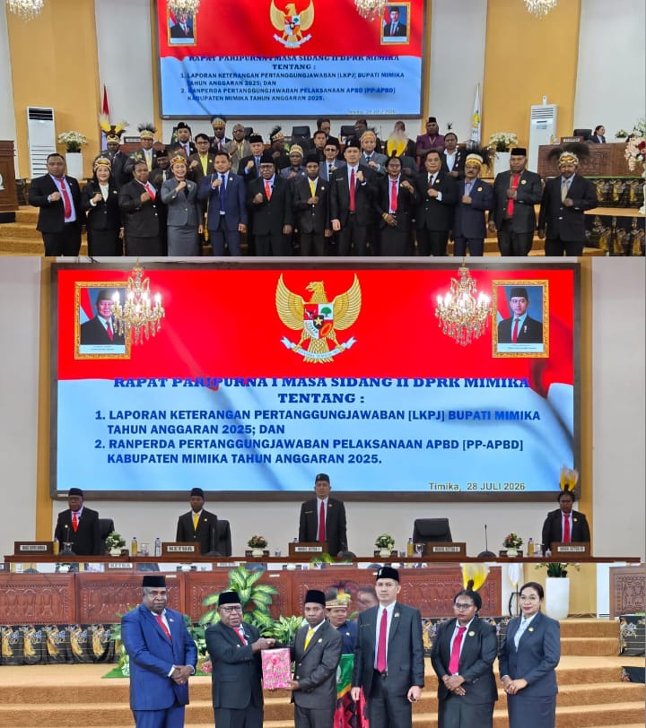 DPRK Mimika Gelar Paripurna Penyampaian LKPJ Bupati dan Ranperda PP-APBD 2025