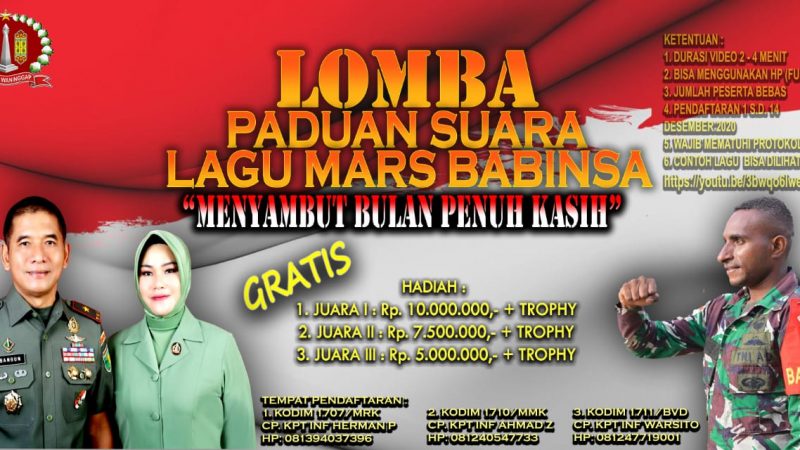 Songsong Bulan Penuh Kasih, Korem 174/ATW Gelar Lomba Paduan Suara Mars Babinsa