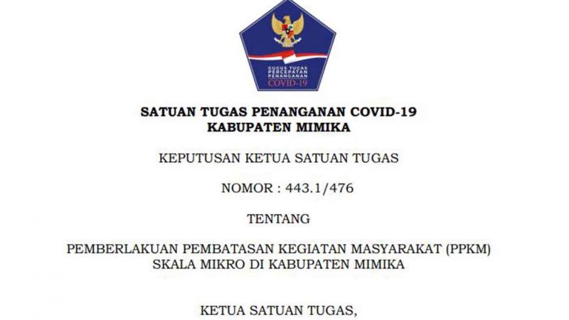 Berikut Poin Keputusan PPKM di Mimika
