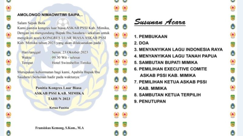 Rencana KLB Askab PSSI Mimika, Sejumlah Pengurus Nilai Tidak Sesuai Statuta PSSI