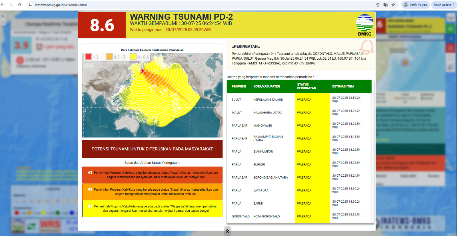 Rusia Diguncang Gempa M8,7, BMKG Keluarkan Peringatan Tsunami di Sepuluh Wilayah RI