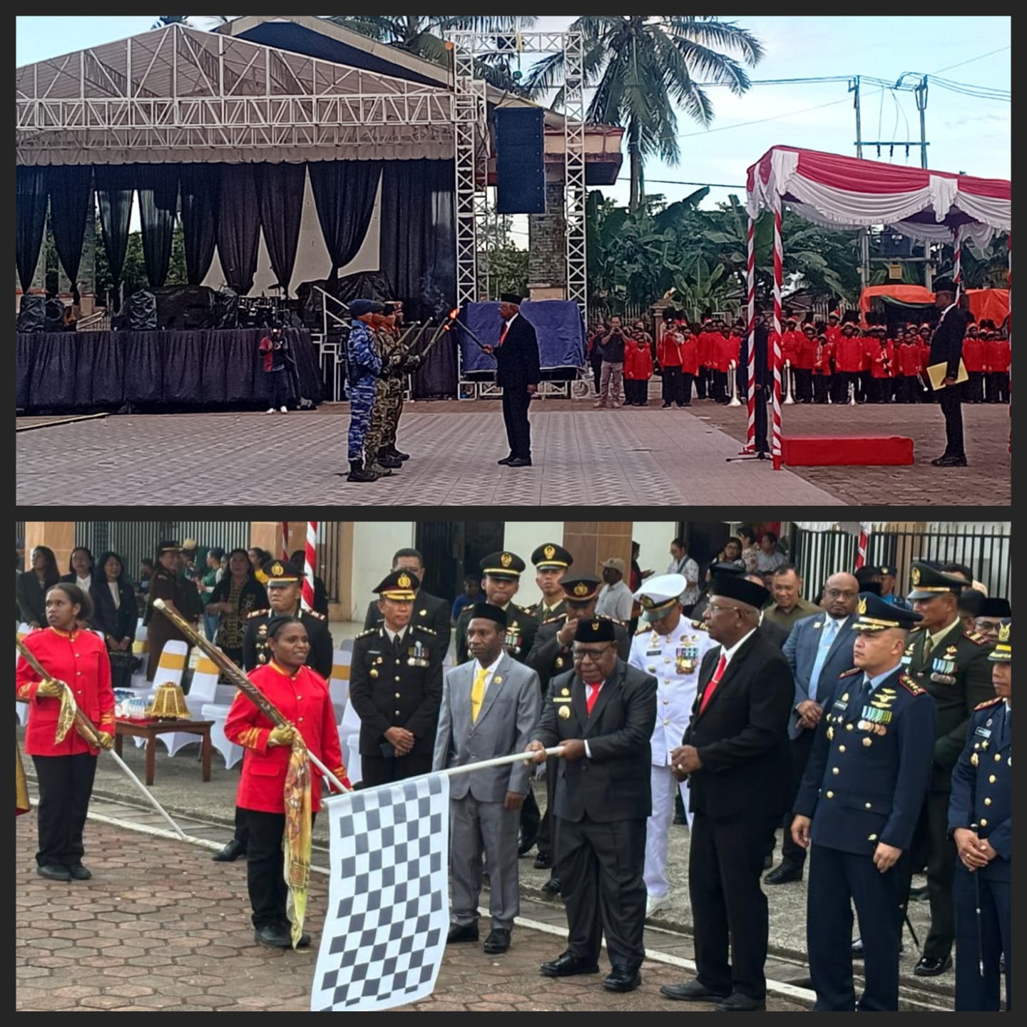 Awali Rangkaian Peringatan HUT RI di Mimika, Bupati Pimpin Upacara Taptu, Wabup Lepas Peserta Pawai Obor