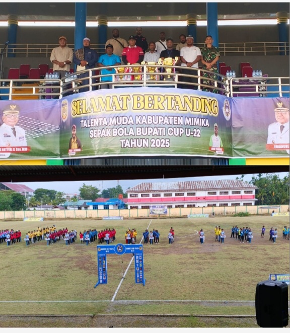 Turnamen Sepak Bola U-22 Piala Bupati Mimika Resmi Bergulir, Seruan Sportivitas dan Pembinaan Talenta Muda dari Bupati – Ketua DPRK – dan ASKAB Menggema di Stadion Wania Imipi
