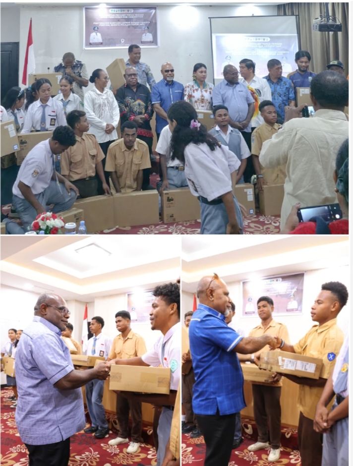 Pemprov Papua Tengah Serahkan Bantuan Laptop kepada Peserta Festival Budaya Pelajar 2025