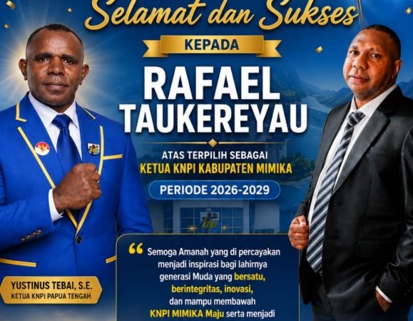 DPD KNPI Papua Tengah Ucapkan Selamat Atas Terpilihnya Rafael Taukereyau Sebagai Ketua KNPI Kabupaten Mimika Periode 2026–2029