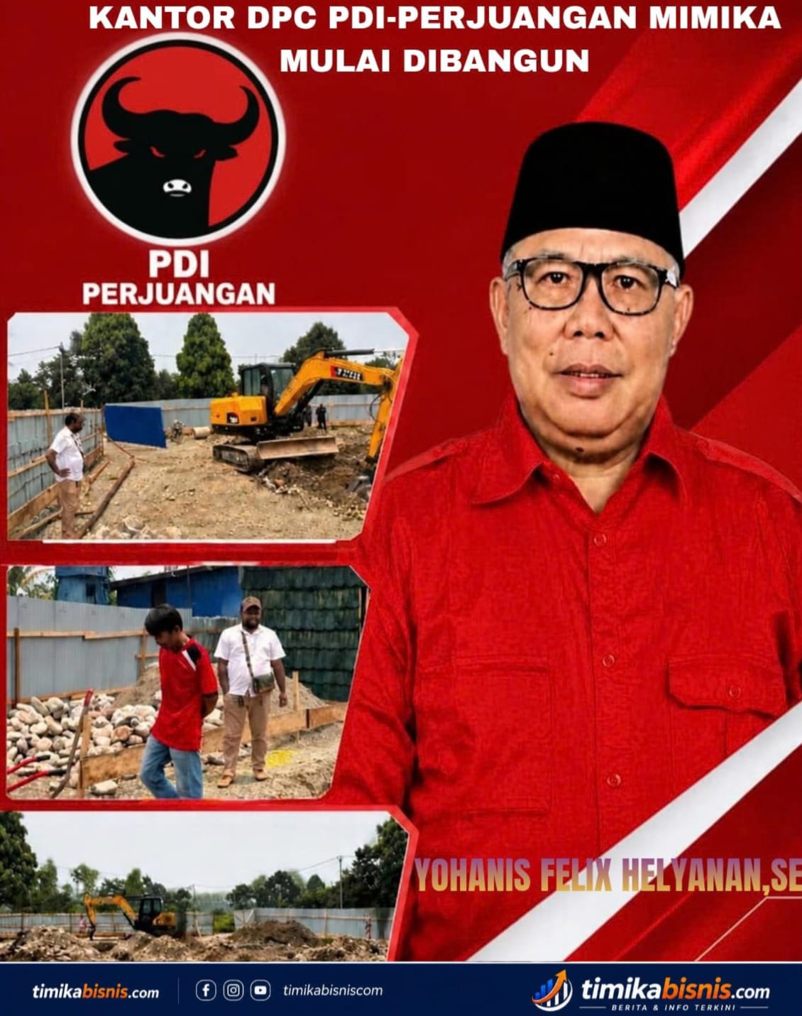 Bersama Membangun Rumah Perjuangan, Kantor DPC PDI Perjuangan Mimika Mulai Dikerjakan